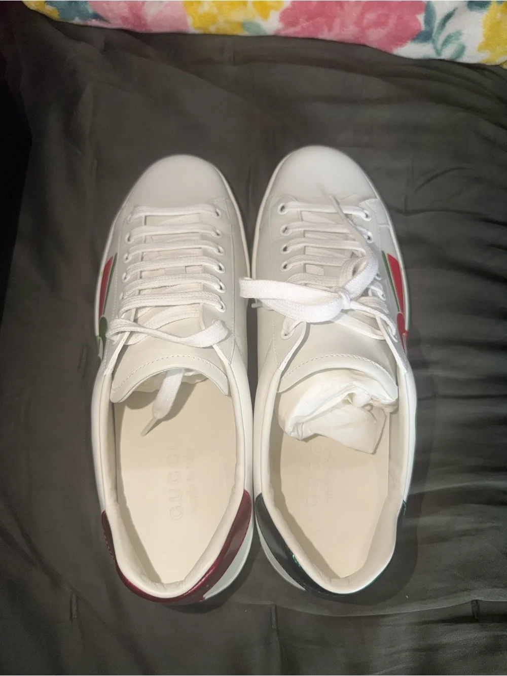 Gucci White Leather Sneakers with Red & Green